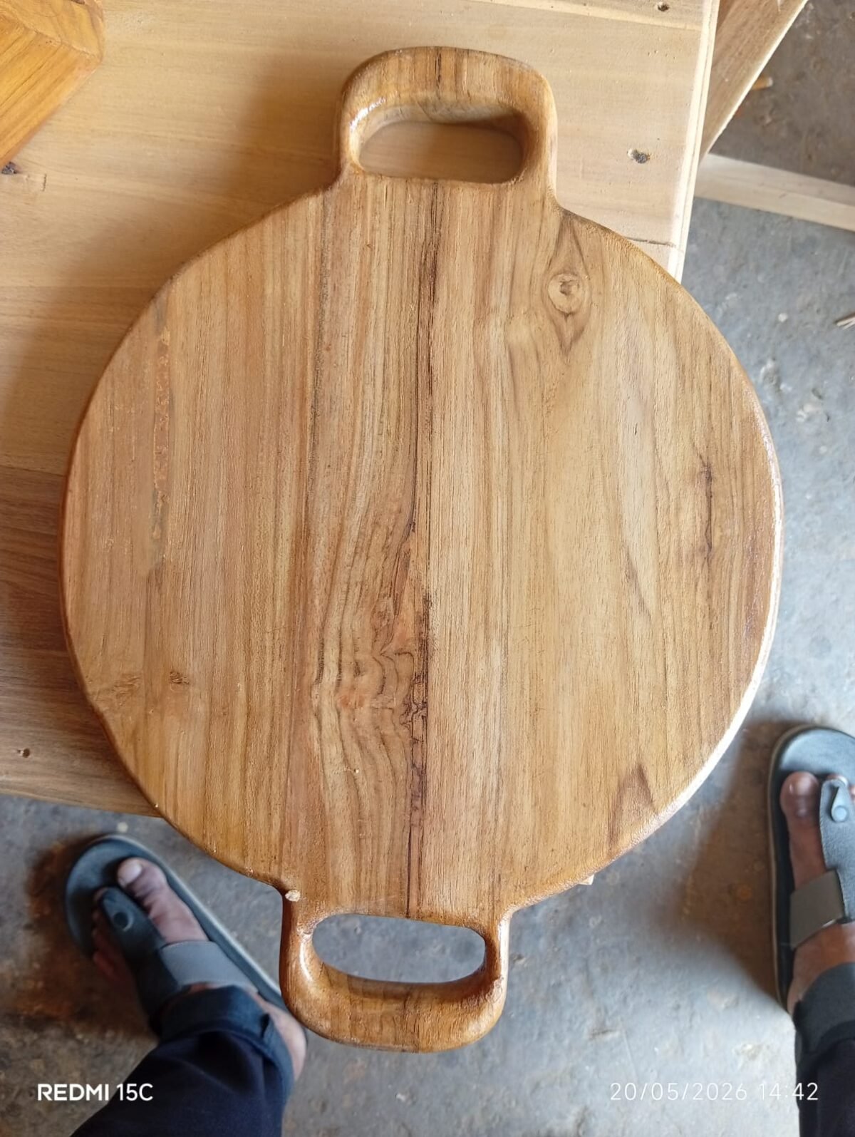Round Teak Wood Serving Tray with Handles | Handmade Wooden Food Tray - Image 2