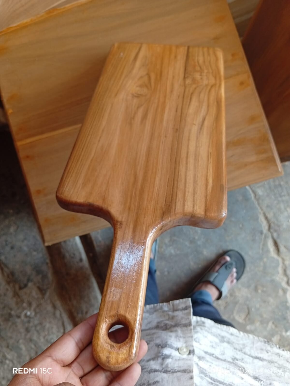 Handmade Teak Wood Serving Tray with Handle – Rectangular Snack & Breakfast Tray - Image 4