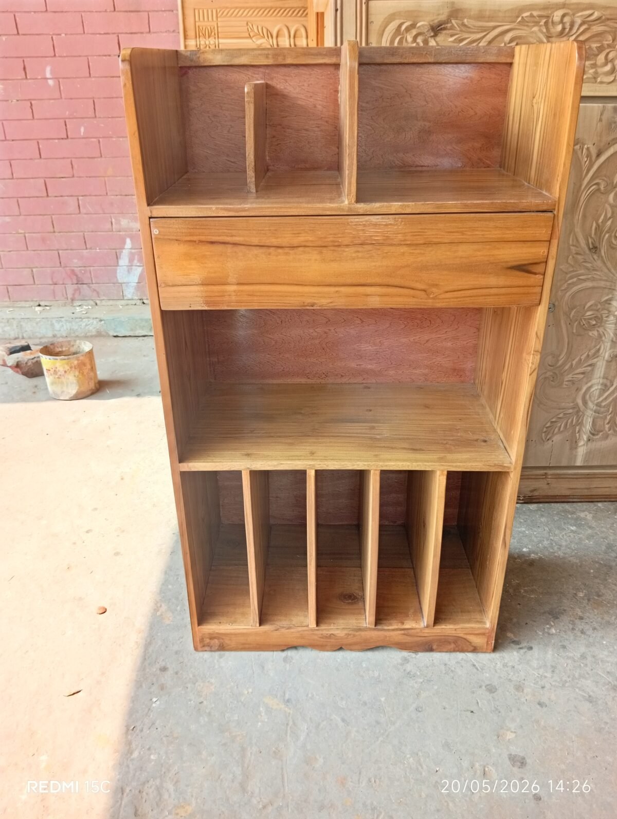 Handmade Teak Wood Bookshelf & Magazine Rack Cabinet - Image 3
