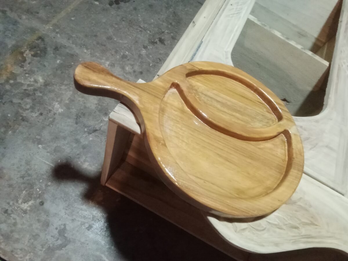 Premium Handmade Natural Teak Wood Serving Board With Handle - Image 2