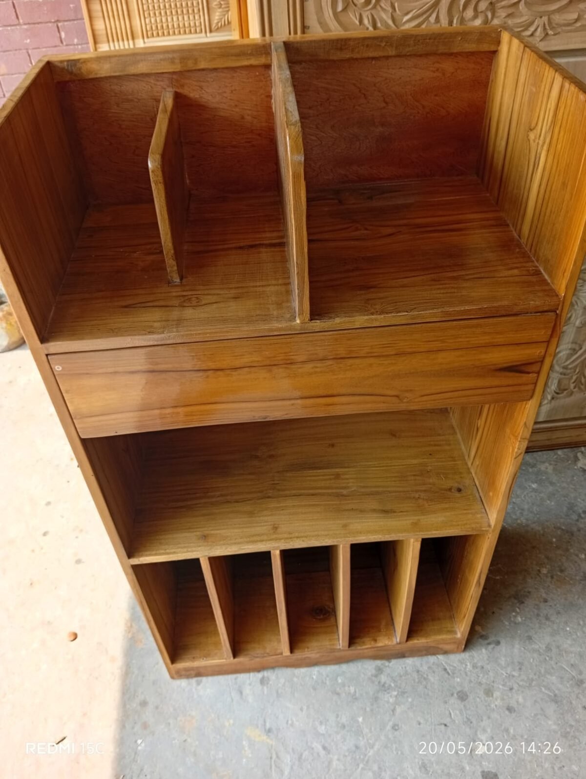Handmade Teak Wood Bookshelf & Magazine Rack Cabinet - Image 2